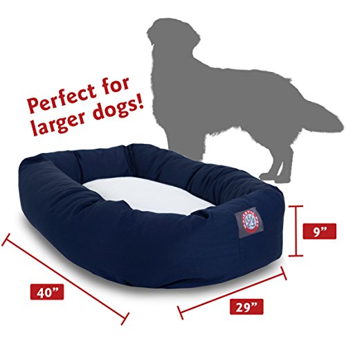 Majestic Pet 40 Inch Poly-Cotton Sherpa Calming Dog Bed Washable – Cozy Soft Round Dog Bed with Spine for Head Support - Fluffy Donut Dog Bed 40x29x9 (inch) – Round Pet Bed Large - Navy Blue - color: Blue