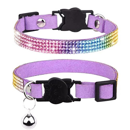 Cat Collar Breakaway Bling Diamond Rhinestone with Bell Adjustable for Cats and Kitten Girl boy (Purple) - color: Purple
