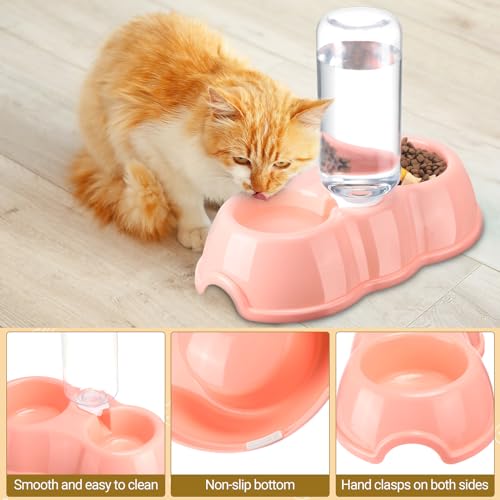7 Pcs Small Cat Kitten Starter Kit - Litter Box, Paw Mat, Double Bowls, Toy Teaser Stick, Collar - Essentials Kit for 1-3 Lbs Beginner (Pink)
