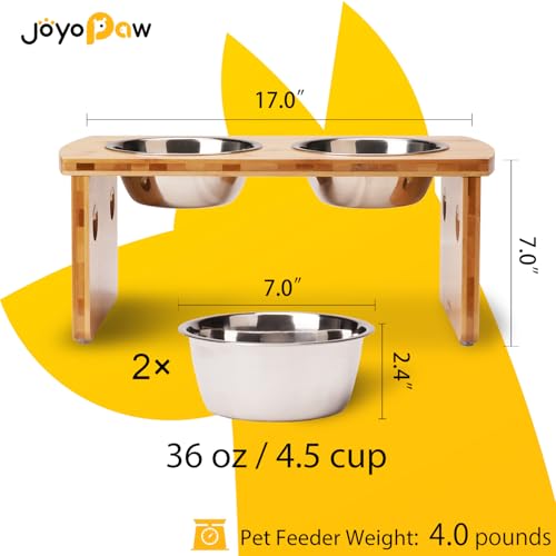 Elevated Dog Bowls, Bamboo Raised Dog Bowl for Medium Dogs, with 2 Stainless Steel Bowls (7'' Tall-40 oz Bowl) - color: Natural, size: Medium: 7'' Tall-40oz Bowl
