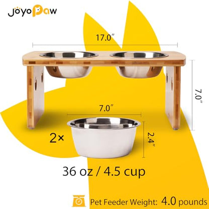 Elevated Dog Bowls, Bamboo Raised Dog Bowl for Medium Dogs, with 2 Stainless Steel Bowls (7'' Tall-40 oz Bowl) - color: Natural, size: Medium: 7'' Tall-40oz Bowl