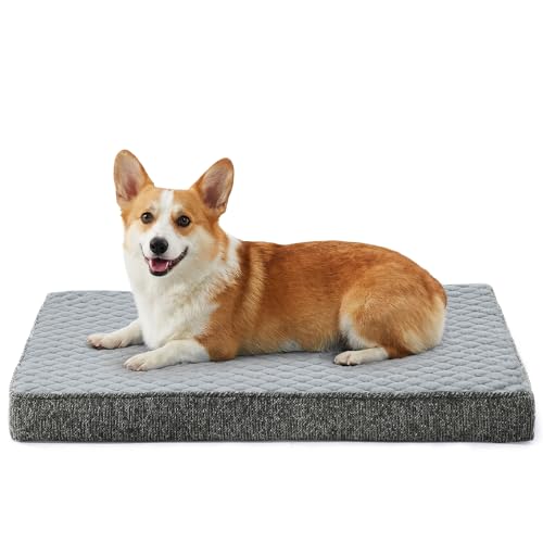JOEJOY Orthopedic Medium Dog Bed, Washable Dog Crate Bed Medium Sized with Removable Cover, Egg Memory Foam Pet Beds, Light Grey, 29"x18" - color: Light Grey, size: M(29"x18")