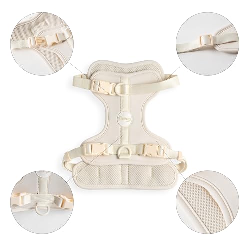 HNS1002L Arlo Medium Adjustable Soft Padded No Pull Pet Harness with 3 Buckles and 3 Leash Clips, Bailey - color: Almond, size: Medium (Chest: 18 - 28")