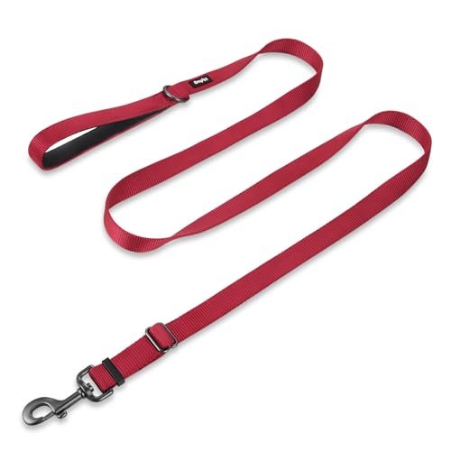 Nylon Adjustable 4-6ft Dog Leash with Soft Neoprene Padded Handle, Durable Heavy Duty Leash with Easy-to-Use Bolt Snap, Ideal for Jogging Outdoor - color: Dark Red, size: Large Adjustable 6 Feet