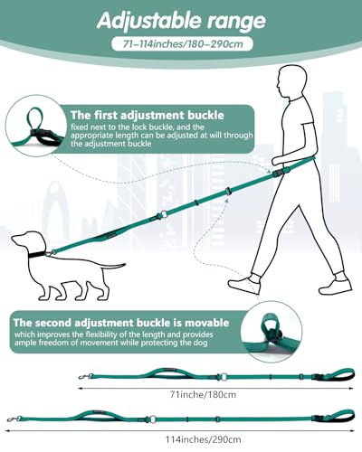 Hands Free Dog Leash, Multifunctional Crossbody Dog Leash, 5.9-9.5Ft Long Waist Belt with Car Seatbelt and Double-Sided Reflective Stitches for Medium and Large Dogs Walking, Jogging(Green) - color: Green, size: Large-5.9-9.5ft