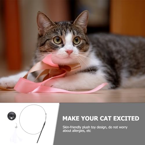Outanaya Interactive Cat Teasing Stick with Suction Cup Base Feather Cat Wand with Bell 10pcs Set with 10 Replacement Heads