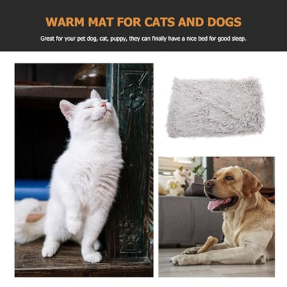 IMIKEYA Fluffy Warm Pet Throw Mat Double-Layer Plush Anti-Slip Cushion Medium Gray for Dogs and Cats Indoor Sleeping Bed