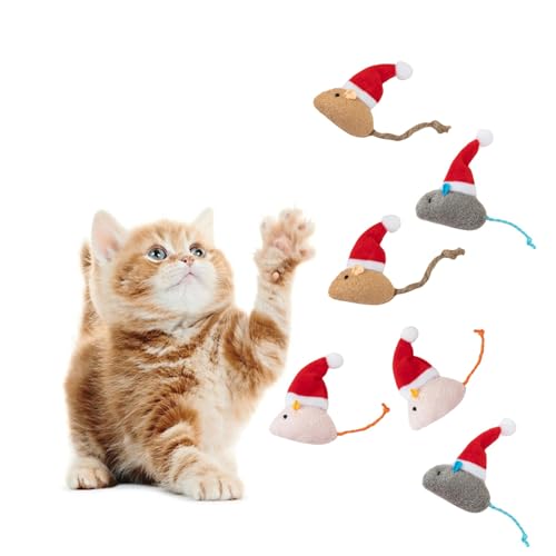 6 Packs Catnip Toys Interactive Toy Christmas Hat Costume Plush Mouse Shaped Cat Toys - size: 6 Bent hat Christmas mice