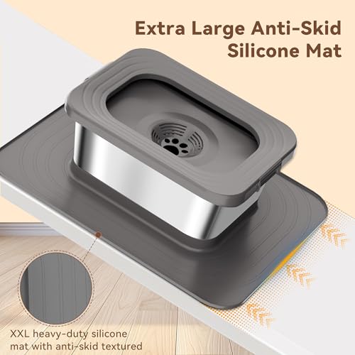 10L No Spill Dog Water Bowl, 2.6 Gal Stainless Steel No Splash Large Dog Water Bowl with Non-Slip Silicone Mat, Spill Proof Slow Drinking Pet Bowls for Messy Drinkers Indoor/Outdoor Use Gray - color: Grey