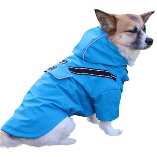 JoyDaog Premium Dog Raincoat with Hood for Medium Dogs,Outdoor Sports Waterproof Dog Rain Jacket,Puppy Raincoat with Pockets,Blue M - color: Blue, size: Medium