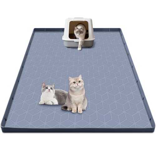 Cat Litter Mat Extra Large 31"x22" Silicone Waterproof Litter Trapping Mat for Litter Box, Non-Slip Urine-Proof Kitty Litter Box Mat with Deep Grooves, Easy Clean Scatter Control Pet Mat (Gray) - size: 31X22IN Cat Litter Mat