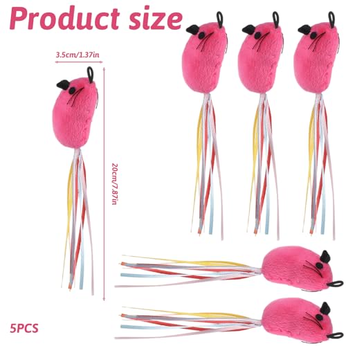 5PCS Premium Catwandtoy Accessories with Ribbons, Cat Mouse Toy for Indoor Catkitten Play Flopping Toy Filled Soft Plush Interactive No Catnip Feline Chew Plaything for Indoor Cats Kitten Exercise