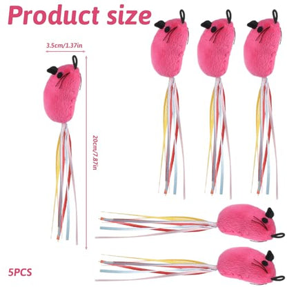 5PCS Premium Catwandtoy Accessories with Ribbons, Cat Mouse Toy for Indoor Catkitten Play Flopping Toy Filled Soft Plush Interactive No Catnip Feline Chew Plaything for Indoor Cats Kitten Exercise