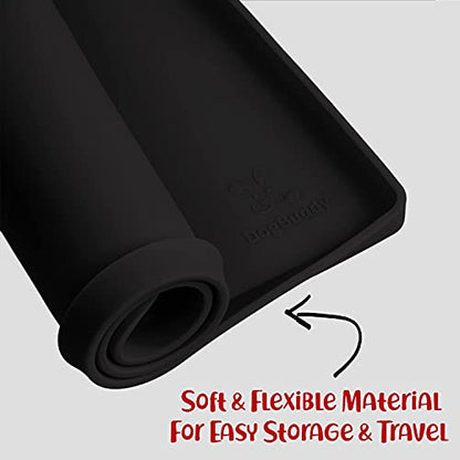 DogBuddy Dog Food Mat Waterproof Silicone Pet Feeding Mat for Dogs, Non-Slip, Easy to Clean, Black - color: Black, size: L: 24" x 16"