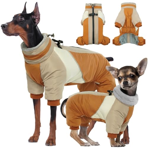 Kuoser Fullbody Dog Coat - Medium Dogs, Warm Winter Coat with Built-in Harness, Reflective, Brown L - color: Brown, size: L (PRIORITIZE BACK LENGTH: 16.9'')