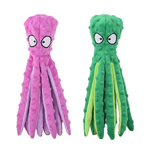 CPYOSN Dog Squeaky Toys Octopus - No Stuffing Crinkle Plush Dog Toys for Puppy Teething, Durable Interactive Dog Chew Toys for Small, Medium and Large Dogs Training and Reduce Boredom, 2 Pack - color: Purple+Green