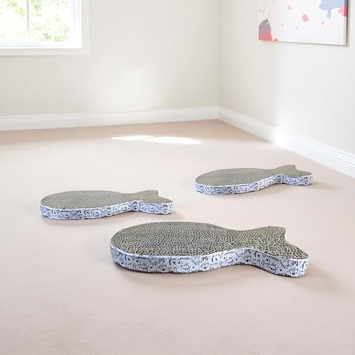 2Pcs Cat Scratching Board Premium Scratch Textures Cardboard Anti-Scratch Stress Relieve Indeformable Fish Self-Adhesive Scratching Board, Cat Scratching Pads (28×15×2.5 cm)