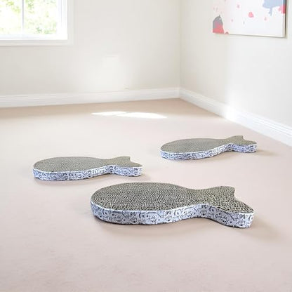 2Pcs Cat Scratching Board Premium Scratch Textures Cardboard Anti-Scratch Stress Relieve Indeformable Fish Self-Adhesive Scratching Board, Cat Scratching Pads (28×15×2.5 cm)