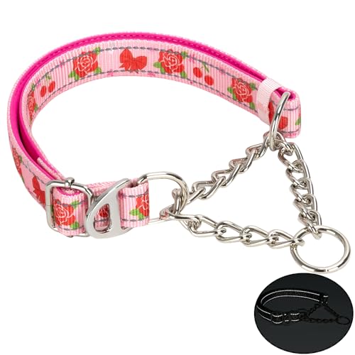 Rose Flower Martingale Dog Collar，Reflective No-Pull Adjustable Chain Collar for Medium,Large & XL Dogs (Large Rose) - color: 15, size: L(Neck15"-22")