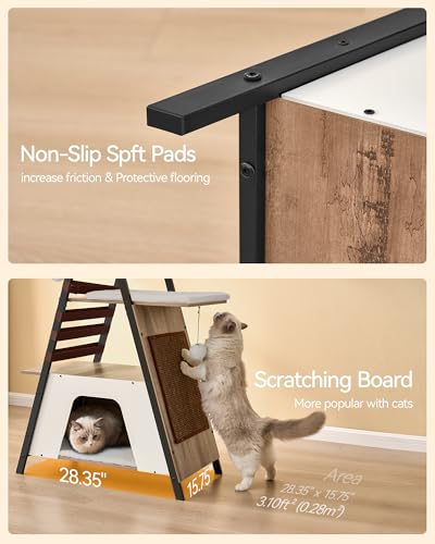 FourFurPets 72.4" Cat Tree, Modern Cat Tower for Indoor Cats, Multi-Level Cat Condo with Caves, Tall Cat Tree with Cat Scratching Board, Wooden Cat Tower with Large Perch, Removable Pads, Camel Brown - color: Camel Brown