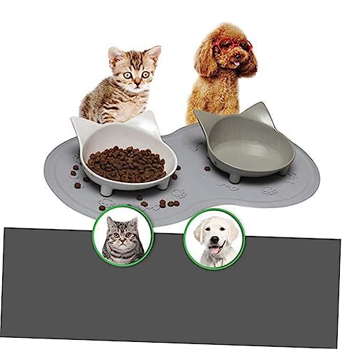 Silicone PET Feeding Mat Non-Slip Base Double Bowl Cat and Dog Food Pad Easy to Clean Waterproof and Sturdy Design for Indoor Use