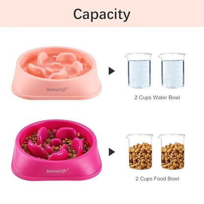 MateeyLife Slow Feeder Dog Bowls 2PCS, Anti-Choking Puzzle Dog Food Bowls, Anti-Slip Interactive Feeding Slow Down Eating, Bloat Stop Maze Dishes for Medium Breeds Pink&Purple - color: D-Pink&Purple, size: Medium