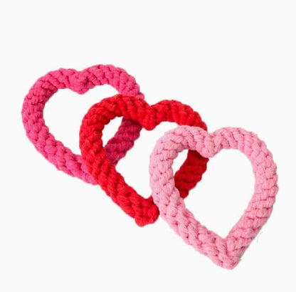 Cute Dog/Cat Chew Toys, Heart-Shaped Chew Toys,Cotton Rope Teething Toy for Puppies, Creative Love Heart Shaped Interactive Rope Dog Toys, Cotton Puppy Teething Chew Tug Toy (Pink and Red)
