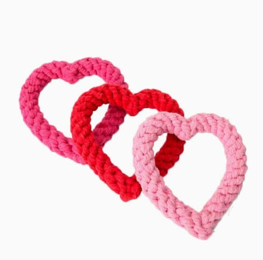Cute Dog/Cat Chew Toys, Heart-Shaped Chew Toys,Cotton Rope Teething Toy for Puppies, Creative Love Heart Shaped Interactive Rope Dog Toys, Cotton Puppy Teething Chew Tug Toy (Pink and Red)