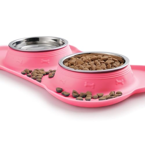 Pet Dog Bowls 2 Stainless Steel Dog Bowl with No Spill Non-Skid Silicone Mat + Pet Food Scoop Water and Food Feeder Bowls for Feeding Small Medium Large Dogs Cats Puppies (Black, Medium) - color: black, size: Medium