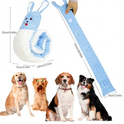 Hide and Seek Plush Dog Toys for Small Medium Dogs, Long Foldable Squeaky Chew Pet Toys with Sounder, Interactive Puzzle Treat Dispensing Machine, Tug of War Snuffle for Indoor Play (Rabbit) - color: Blue Rabbit