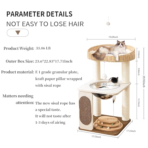Modern Cat Tree for Indoor Cats with Sisal Rope Scratching Posts, Hand-Woven Cat Condo & Top Perch, Space Capsule Cats Nest, Cute Cat Tree with Interactive Cat Toy - color: SCT001 new
