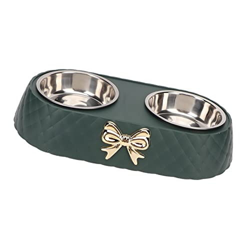 Generic Durable Stainless Steel Double Pet Feeding Bowls, Non Slip Mats Prevent Slip, Safe Material for Small to Medium Dogs Cats (Dark Green) - color: Dark Green