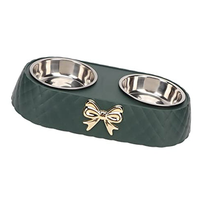 Generic Durable Stainless Steel Double Pet Feeding Bowls, Non Slip Mats Prevent Slip, Safe Material for Small to Medium Dogs Cats (Dark Green) - color: Dark Green