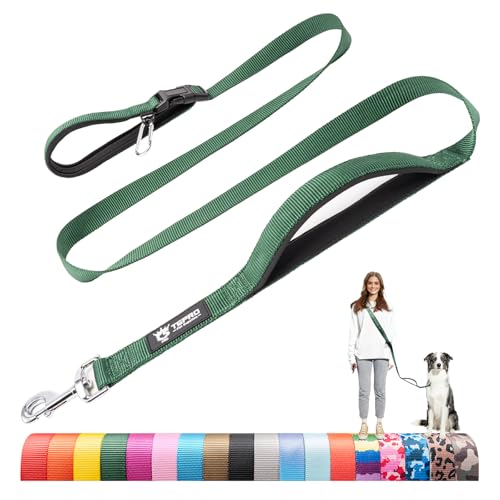 TSPRO Tactical Hands Free Dog Leash, Heavy Duty Adjustable with Padded Handle & Metal Safety Clasp for Walking Running Hiking Training, Medium & Large Dogs (Green 25) - color: Basic Green, size: for Medium to Large Dogs