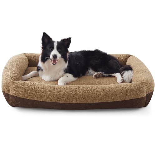 Dog Bed Large Sized Dogs, Washable Comfy Fluffy Medium Dog Bed, Removable Zipper Cover Machine Wash, Soft Orthopedic Bed Durable Pet Cuddler with Anti-Slip Bottom, 36"x27"x8",Brown - color: Brown, size: L(36''x27''x8'')