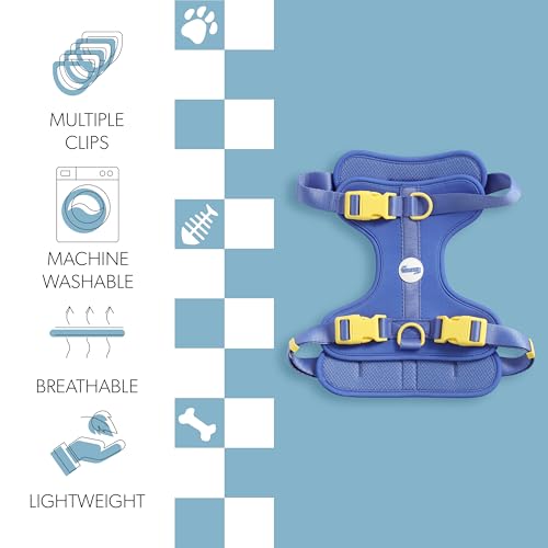 HNS1003C Arlo Large Adjustable Soft Padded No Pull Pet Harness with 3 Buckles and 3 Leash Clips, Curaçao - color: Dark Blue, size: Large (Chest: 24 - 37")
