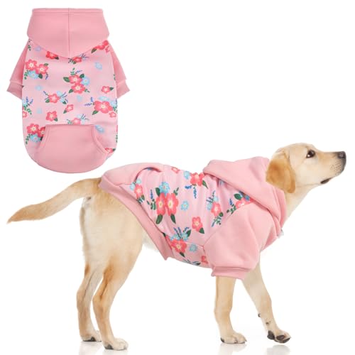 KOOLTAIL Dog Hoodies, Soft Dog Sweater, Spring Dogs Coats, Warm Fleece Pet Clothes Hooded Sweatshirt with Pocket for Small Medium Large Dogs Cats Boys Girls, Holiday Flower Pink XL - color: Floral Pink, size: X-Large
