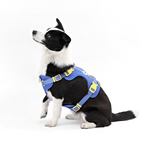 HNS1003C Arlo Large Adjustable Soft Padded No Pull Pet Harness with 3 Buckles and 3 Leash Clips, Curaçao - color: Dark Blue, size: Large (Chest: 24 - 37")