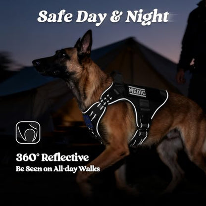rabbitgoo Tactical Dog Harness Medium Sized, No Pull Upgraded Reflective Heavy Duty Molle Vest with Handle, Adjustable Military Service Dog Vest for Walking Hiking Training, Black, M - color: Black Reflective, size: Medium
