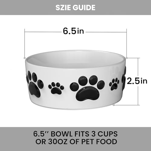 Ceramic Dog Bowls for Medium Size Dogs - 6.5'' Round × 2.5 Tall Dog Food & Water Bowl Set of 2 - Medium Ceramic Bowl with Anti-Slip Rings - Food and Water Bowls with 3 Cups Capacity - size: 6.5in