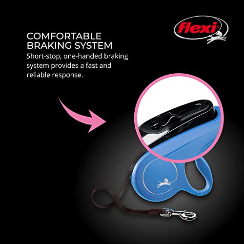 FLEXI New Classic Tape Retractable Dog Leash for Medium Dogs Upto 55 lbs. – 16 ft., Blue | Tangle Free Pet Walking Leash with One-Handed Brake, Pause, Lock|German Quality Product - color: Blue, size: Medium - 16 Feet (Tape)