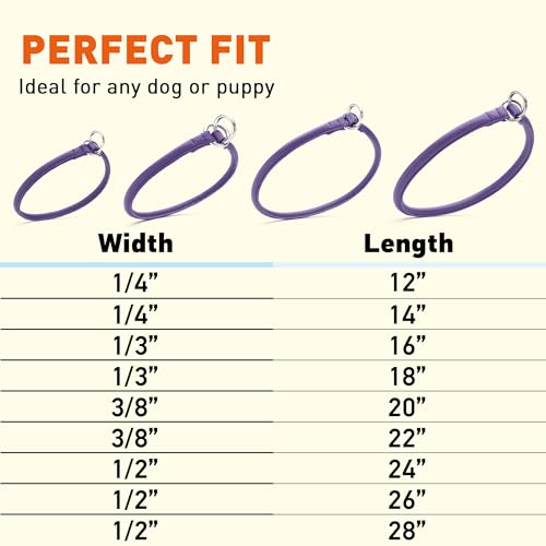 Dogline Soft and Padded Round Leather Choke Collar for Dogs (Purple, W1/4-in x L14-in) - color: Purple, size: W1/4-in x L14-in
