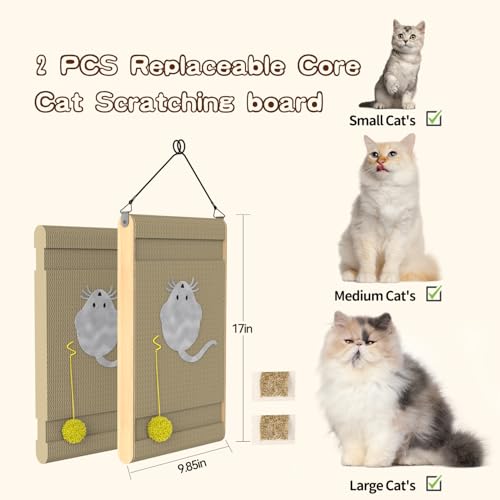 Cat Scratching Board. Cat Scratcher for Indoor Cats with Catnip. Cardboard Cat Scratcher with Mouse Logo and Hanging Ball Toy. Cat Scratch pad with Double-Sided Usability (Pack of 2)