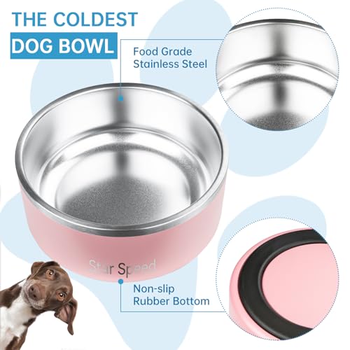 StarSpeed Stainless Steel Dog Bowl - Large Dog Water Bowl with Rubber Bottom, Drop Resistant, Keeps Cold, Holds 8 Cups (64oz, Pink) - color: Pink, size: 64oz
