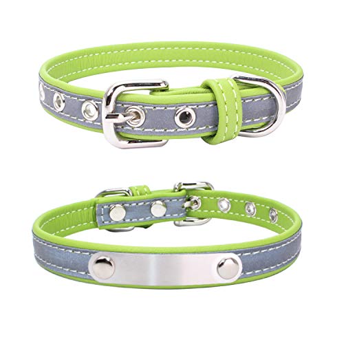 Custom Personalized Reflective Cat Dog Collar and Leash Set with Engraved Name Plate Green Puppy Kitty Dog Cat Collar and 4 FT Leash Set for Small Medium Large Girl Boy Dogs Cats - color: Green, size: XS (6.3-8.7in)