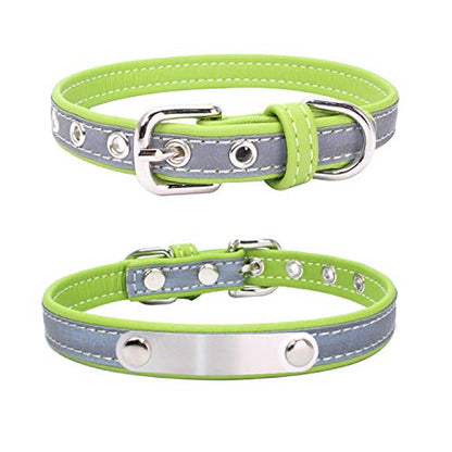 Custom Personalized Reflective Cat Dog Collar and Leash Set with Engraved Name Plate Green Puppy Kitty Dog Cat Collar and 4 FT Leash Set for Small Medium Large Girl Boy Dogs Cats - color: Green, size: S (8.7-11.0in)