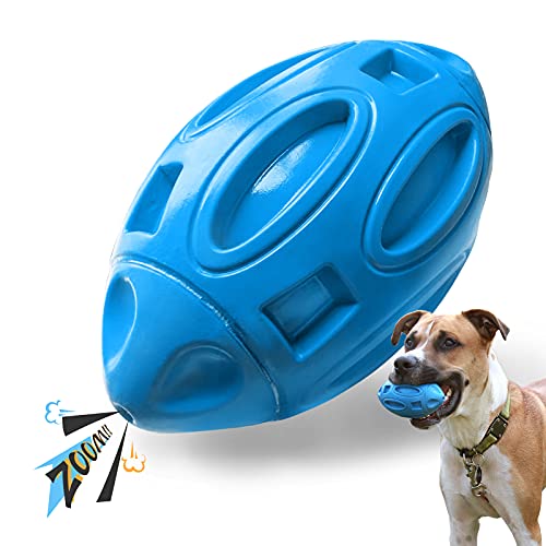 EASTBLUE Squeaky Dog Toys for Aggressive Chewers: Rubber Puppy Chew Ball with Squeaker, Almost Indestructible and Durable Pet Toy for Medium and Large Breed - color: Blue