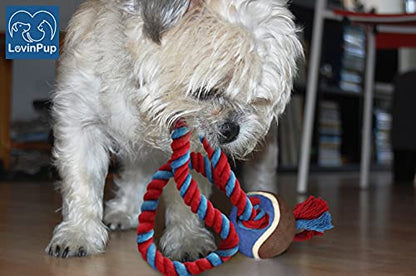 Dog Rope Toy with Tennis Ball (11”) – Strong Tug Toys for Dogs for Interactive Play & Bonding – Non-Abrasive Felt Dog Tennis Balls w/Rope for Puppies & Moderate Chewers – 1-Pack Blue - size: 1 Rope Dog Toy Blue Ball FBA