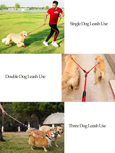 3 in 1 Durable Nylon Dog Leash with Padded Handle, 360° Swivel Multiple Dog Leash No Tangle, Lead for Medium Large Dogs, Walking & Training Double Dogs Leash Red - color: Red