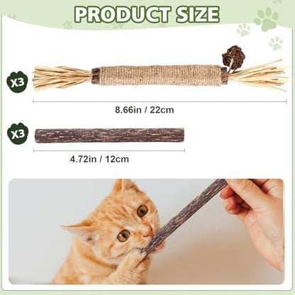 WOUSEDO 6 Pack Silvervine Sticks Cat Toy, Natural Chew Stick for Dental Care Teeth Cleaning,Matatabi Cat nip Treat Toys for Indoor Cats& Kittens - size: 6 PACK